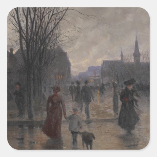 Rainy Abend on Hennepin Avenue, c.1902 Quadratischer Aufkleber (Vorderseite)