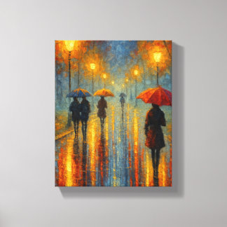 Rainy Abend Street Lights - Romantische Stadt Leinwanddruck