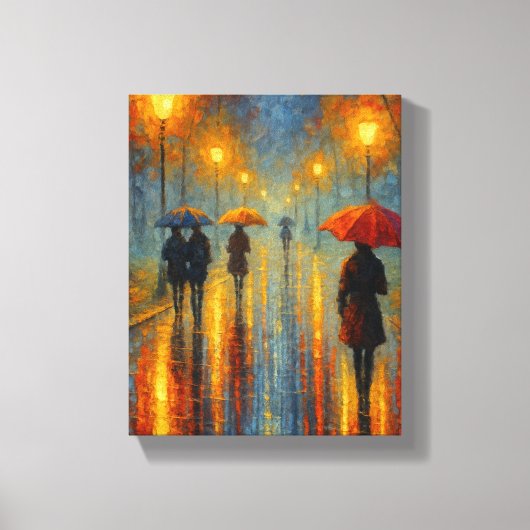 Rainy Abend Street Lights - Romantische Stadt Leinwanddruck (Vorderseite)