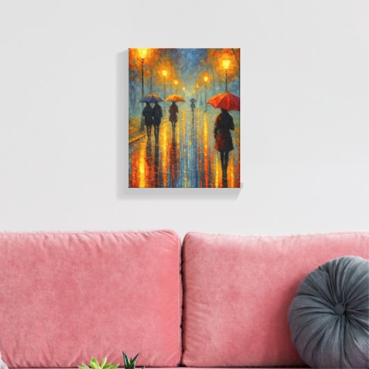 Rainy Abend Street Lights - Romantische Stadt Leinwanddruck (Insitu (Wohnzimmer))