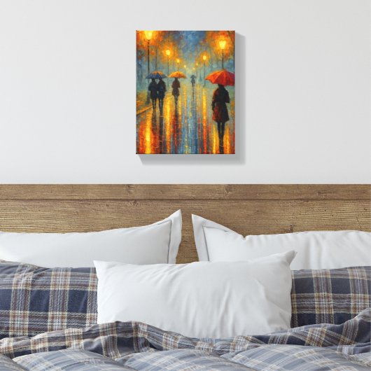 Rainy Abend Street Lights - Romantische Stadt Leinwanddruck (Insitu (Schlafzimmer))