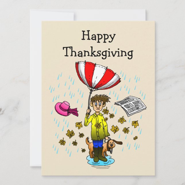 Rainy and Windy Day Happy Thanksgiving Card (Vorderseite)