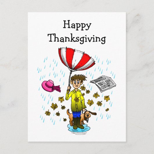 Rainy and Windy Happy Thanksgiving Postkarte (Vorderseite)