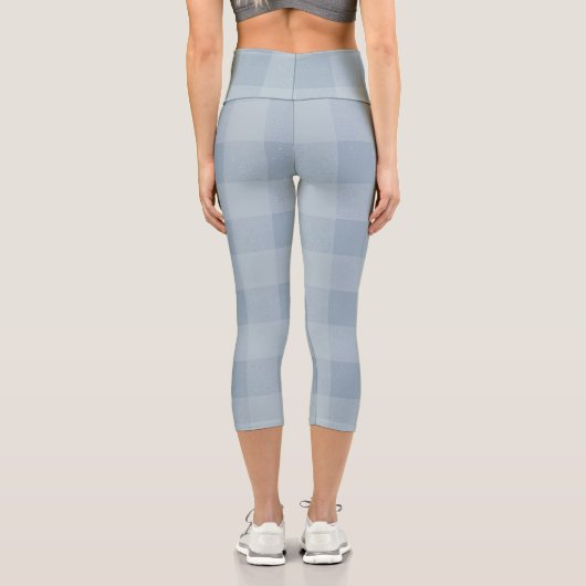 Rainy Blue Star Speckled Gingham Capri Leggings (Rückseite)