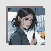 Rainy City Day Square Auto Magnet