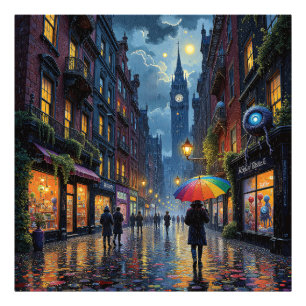 Rainy City Night Walk - Reflektionen & Umbrella Ar Fotodruck
