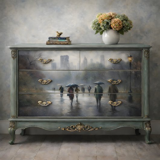 Rainy City Walk Central Park Decoupage Seidenpapier