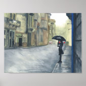 Rainy City Woman Watercolor Poster (Vorne)