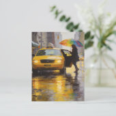 Rainy Day Abstract Woman With A Rainbow Umbrella Postkarte (Stehend Vorderseite)