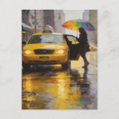 Rainy Day Abstract Woman With A Rainbow Umbrella Postkarte (Vorderseite)