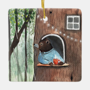 Rainy Day Bear Daydream Tea Time Illustration Keramikornament