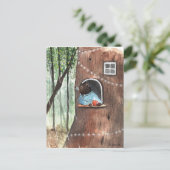 Rainy Day Bear Daydream Tea Time Illustration Postkarte (Stehend Vorderseite)