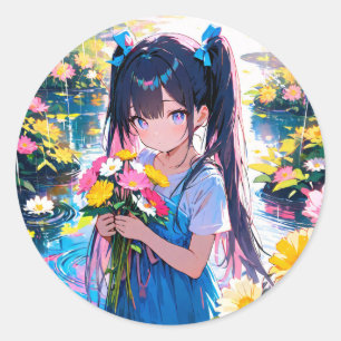 Rainy Day Blooms Runder Aufkleber