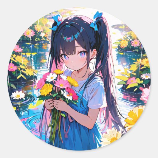 Rainy Day Blooms Runder Aufkleber (Vorderseite)