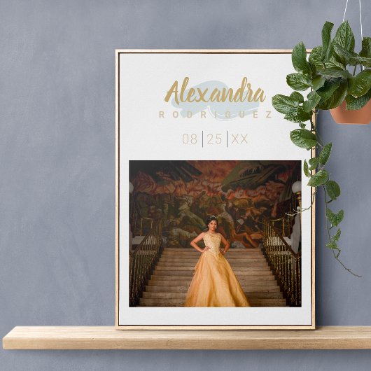 Rainy Day Blue & Gold Foto Quinceanera Poster