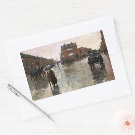 Rainy Day, Boston, Frederick Childe Hassam Rechteckiger Aufkleber (Umschlag)