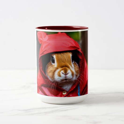 "Rainy Day Bunny Bliss Coffee Tasse" Zweifarbige Tasse (Mittel)
