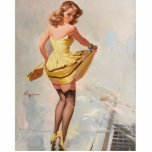Rainy Day Button-Up Girl Freistehende Fotoskulptur<br><div class="desc">Große Retro-Button-Up-Kunst von Beautiful Pinup Girl in einem regnerischen Tag.</div>