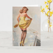 Rainy Day Button-Up Girl Karte (Gelbe Blume)