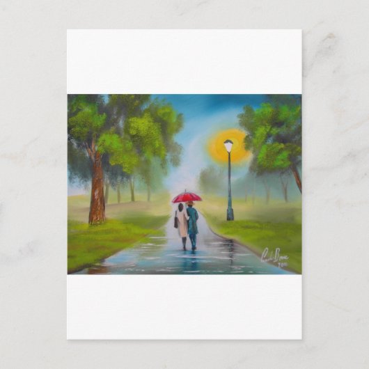 RAINY DAY COUPLE UMBRELLA-MALETTE POSTKARTE (Vorderseite)