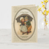 Rainy Day Friends Vintag Illustration Karte (Gelbe Blume)