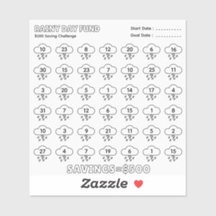 Rainy Day Fund 500$ Sparen Challenge Budget Plan Aufkleber