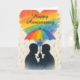 Rainy Day Gay Couple Jubiläum Umbrella Liebe Karte