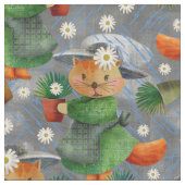 Rainy Day Ginger Cat Daisies Pattern Stoff (Nahaufnahme)