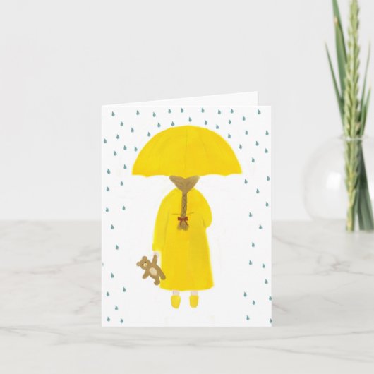 Rainy Day Girl mit Teddy Bären Note Card Karte (Vorderseite)