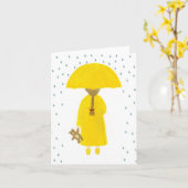 Rainy Day Girl mit Teddy Bären Note Card Karte (Gelbe Blume)