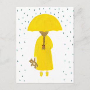 Rainy Day Girl mit Teddy Bear Postcard Postkarte