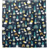 Rainy Day Gnomes Rainbow Kids Duschvorhang (Vorderseite)