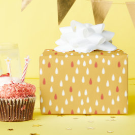 Rainy Day Gold Yellow White Raindrops Muster Geschenkpapier