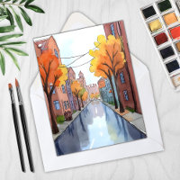 Rainy Day in Boston | Watercolor MA Travel Card