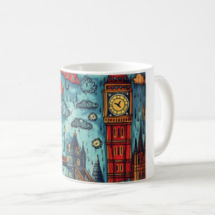 Rainy Day in London, farbenfrohe Doodle Illustrati Kaffeetasse