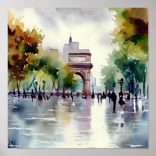 Rainy Day in Washington Square Park Poster (Vorne)