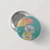 Rainy Day: Katze & Regenschirm-Illustration Button (Vorne & Hinten)