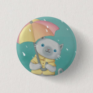 Rainy Day: Katze & Regenschirm-Illustration Button