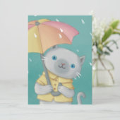 Rainy Day: Katze & Regenschirm-Illustration Einladung (Stehend Vorderseite)