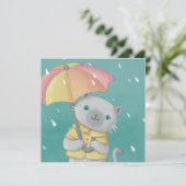 Rainy Day: Katze & Regenschirm-Illustration Einladung (Stehend Vorderseite)