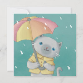 Rainy Day: Katze & Regenschirm-Illustration Einladung