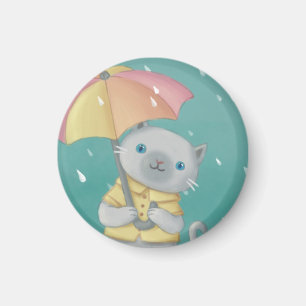 Rainy Day: Katze & Regenschirm-Illustration Magnet