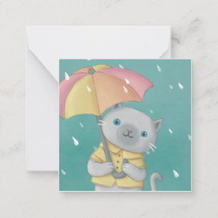 Rainy Day: Katze & Regenschirm-Illustration Mitteilungskarte