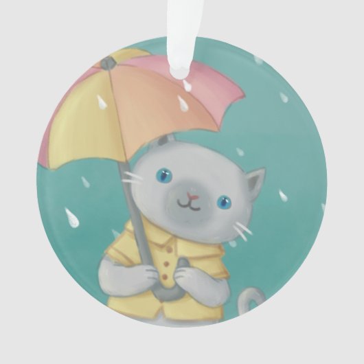 Rainy Day: Katze & Regenschirm-Illustration Ornament (Vorderseite)