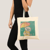 Rainy Day: Katze & Regenschirm-Illustration Tragetasche (Vorderseite (Produkt))