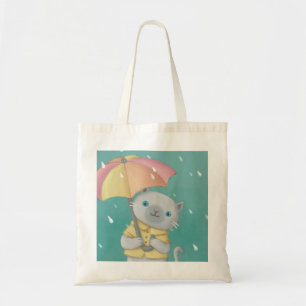 Rainy Day: Katze & Regenschirm-Illustration Tragetasche