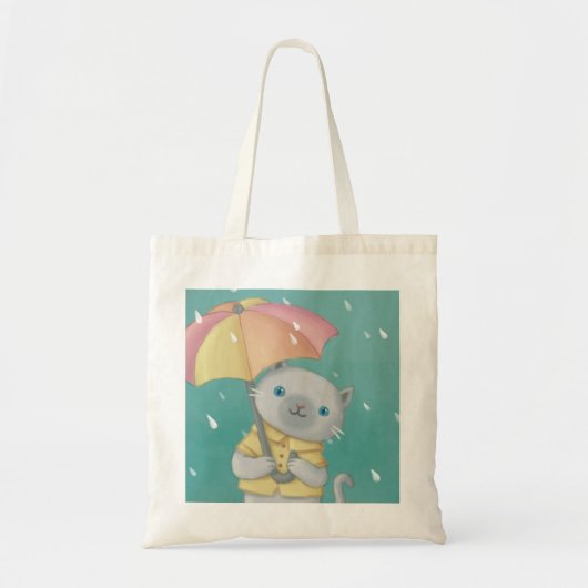 Rainy Day: Katze & Regenschirm-Illustration Tragetasche (Vorne)