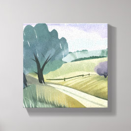 Rainy Day | Natur Wasserfarbener Hügel Landschaft Leinwanddruck