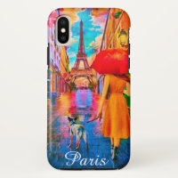 Rainy Day Paris mit Eiffelturm Girl & Dog