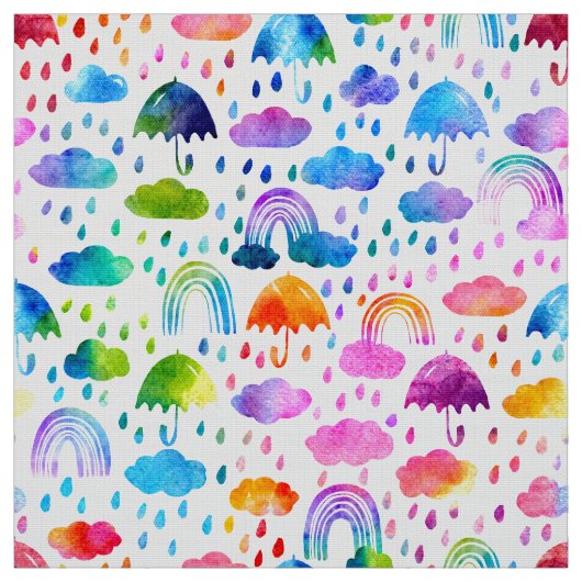 Rainy Day Rainbows Watercolor Regenschirm Stoff (Muster)